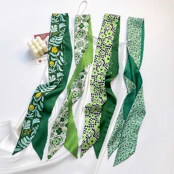 125 см Женские Зеленые ленты для галстука, шелковый шарф, Летняя ручка, ленты для сумок, Модный бренд, головной платок, Маленькие Длинные Узкие шарфы