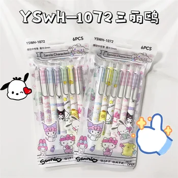 12шт Оригинальные гелевые ручки Sanrio Family Hello Kitty Melody Kuromi с низким центром тяжести, гелевая чернильная ручка, мультяшная милая ручка для подписи