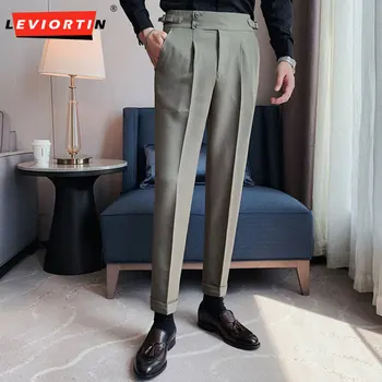 2023 Высококачественные деловые повседневные укороченные брюки с высокой талией и прямыми штанинами для похудения, корейская версия для мужчин с маленькими ножками