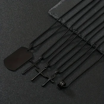 5шт Модные Ожерелья из нержавеющей стали Классическое минималистичное Ожерелье с черным Крестом 60 см Мужские Аксессуары для повседневных ожерелий для свиданий