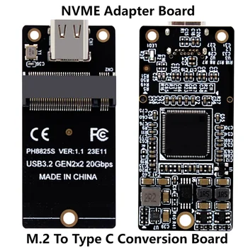 M.2 К плате Riser Type C USB3.2 Gen2x2 Плата преобразования NVME 20 Гбит/с Плата адаптера ASM2364 2000 Мбит/с для SSD 2230/42/60/80
