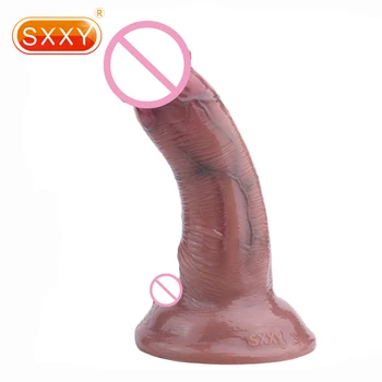 SXXY Изогнутый Реалистичный Фаллоимитатор, Чувствительный к мягкой коже, Маленький пенис, Эротический Тонкий Фаллос, секс-игрушки из жидкого силикона для женщин и мужчин