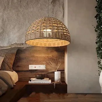 Абажур Ретро ручной работы из бамбука, плетеная крышка для лампы из ротанга, Чайная комната для семейного ресторана, персонализированный абажур для люстры