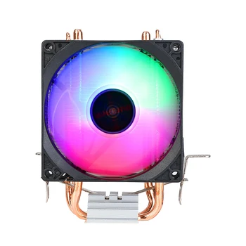 Вентилятор процессорного кулера 2 тепловые трубки 9 см Вентилятор охлаждения процессора Гидравлические подшипники с цветным световым эффектом RGB Компьютерные аксессуары для INTEL AMD