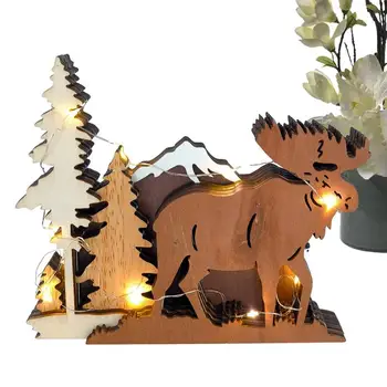 Деревянный декор в виде животных С подсветкой, деревянная креативная коричневая статуэтка Алка для Новоселья, свадеб, Рождественских фестивалей