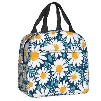 Изготовленная на Заказ Цветочная сумка для ланча с цветочной ромашкой, Мужская и женская сумка-холодильник, теплый изолированный ланч-бокс для школы, работы, путешествий, пикника, сумки для еды