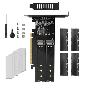 Карта расширения M.2 NVME Металлическая карта PCIE 3.0 X16 SSD Riser Card Контроллер адаптера жесткого диска M Key Поддерживает Raid с 4 радиаторами