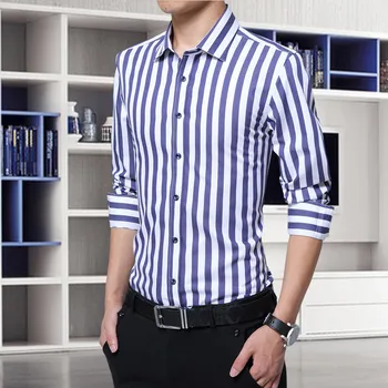 Корейские модные Мужские полосатые рубашки с длинными рукавами, приталенная Мужская рубашка, деловая повседневная Мужская трендовая рубашка, плюс размер 5XL