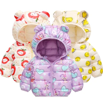 Милый мультяшный кролик, сохраняющий тепло, куртка для девочек 1-5 лет, пуховик с капюшоном для детей, верхняя одежда для малышей