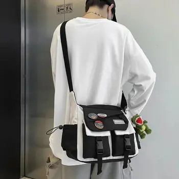 Модная нейлоновая сумка-мессенджер с несколькими карманами, сумка через плечо с клапаном, большая вместительная сумка через плечо, без значка