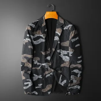 Модный костюм с принтом 2023 года, весна и осень, Новый блейзер, пальто, мужская одежда, серая куртка M-5XL