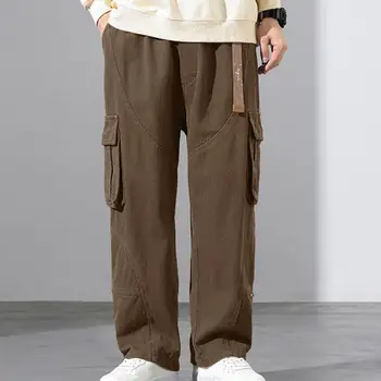 Мужские брюки Широкие, свободные, однотонные, с множеством карманов, с глубоким вырезом в промежности, эластичный пояс, мягкая дышащая уличная одежда, мужские длинные брюки