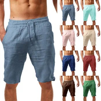 Мужские летние повседневные и модные шорты из цельного хлопка и льна, теплые мужские спортивные брюки-тоут