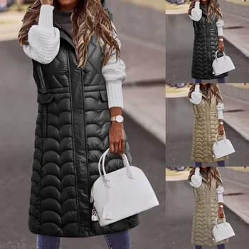 Осенне-зимний пуховый хлопчатобумажный жилет, женский свободный жилет большого размера длиной до колен, верхняя одежда, жилетка, жилетка и куртки, свитер, жилетка