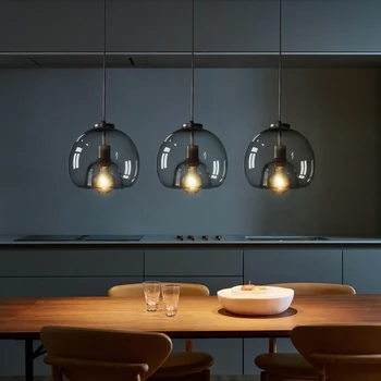Подвесные лампы из дымчатого янтарного прозрачного стекла E27 для стола, столовой, прикроватной тумбочки, барной люстры, домашнего декора, освещения, подвесного дизайна