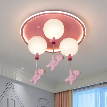Потолочный светильник для детской комнаты с Милым Медвежонком Современный Креативный декор комнаты Лампа с розовым медвежонком Мультяшные потолочные люстры для спальни девочки
