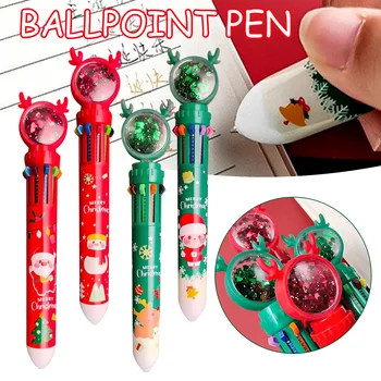 Цветная шариковая ручка 10 в 1 с рождественским рисунком, простой дизайн, канцелярская ручка для женщин Gril