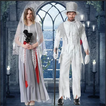 Церемониальное платье невесты-зомби и жениха-призрака Для женщин и мужчин или пар, страшный костюм вампира-зомби для косплея, платье для вечеринки на Хэллоуин