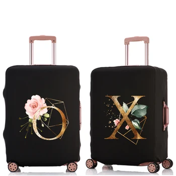 Чехол для багажа с золотым цветочным буквенным принтом, чехлы для чемоданов Подходят для 18-32-дюймовых пылезащитных, утолщенных, износостойких аксессуаров для путешествий