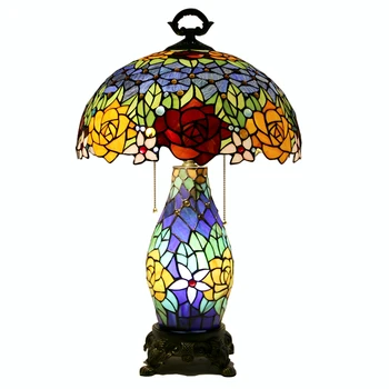LongHuiJing Настольная лампа из витражного стекла в стиле Тиффани Rose Flower Desk La ps Accent Light