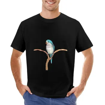 Акварель с изображением голубой футболки quaker parrot, быстросохнущая футболка, мужская одежда в стиле аниме