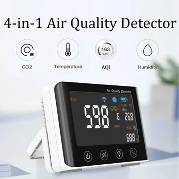 Детектор воздуха CO2 Монитор качества воздуха CO2 Wifi Детектор воздуха 4-В-1 для домашнего офиса, палатки, винного погреба, гаража