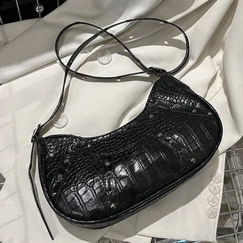 Женская сумка через плечо, роскошная дизайнерская сумка через плечо из искусственной кожи, сумка-тоут с заклепками, сумка подмышками, простая женская сумка для поездок в офис
