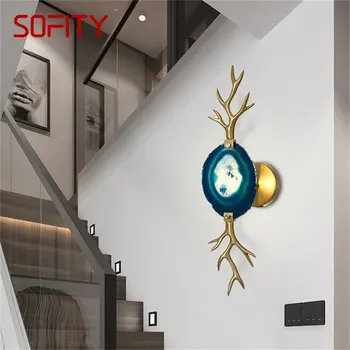 Миниатюрный современный роскошный настенный светильник из латуни, бра с агатом, светодиодные декоративные необычные светильники для комнаты, коридора