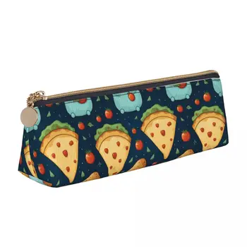 Пенал для пиццы с плюшевым мишкой, томатная любовь, винтажный пенал на молнии, кожаная сумка для ручек для подростков, колледжа