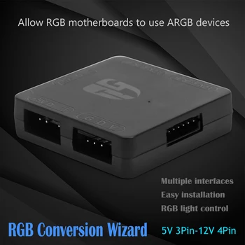 Преобразователь RGB 5V 3Pin ARGB в 12V 4-контактный преобразователь вентилятора шасси для передачи света RGB