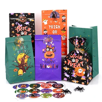 12шт бумажных пакетов для конфет на Хэллоуин с наклейками, упаковочный пакет для печенья-призрака тыквы, украшение вечеринки на Хэллоуин, детские подарочные принадлежности