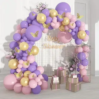 139 шт., набор для гирлянды из воздушных шаров с бабочками, фиолетово-розовые Латексные воздушные шары для свадьбы, Душа ребенка, Дня рождения, украшения для вечеринок