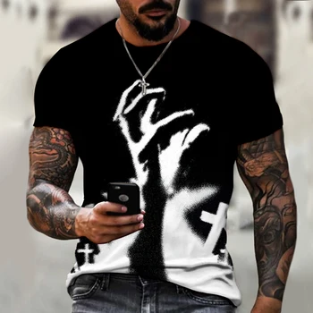 2023 Летние мужские футболки с принтом God Religion Christ Jesus Cros3D, мужские модные Стильные уличные топы, футболки, мужская одежда на каждый день, футболки
