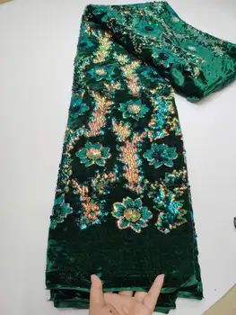 2023 Роскошная Нигерийская блестящая бархатная кружевная ткань Сетчатое кружево Африканская ткань кружево 3D зеленые золотые блестки женское свадебное платье YYZ2