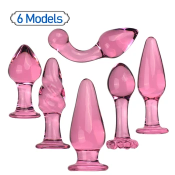 6 Стилей Розовая Хрустальная Анальная пробка для женщин, Стеклянные Цветочные Анальные пробки, Фаллоимитатор для ануса, секс-игрушки для мастурбации взрослых мужчин