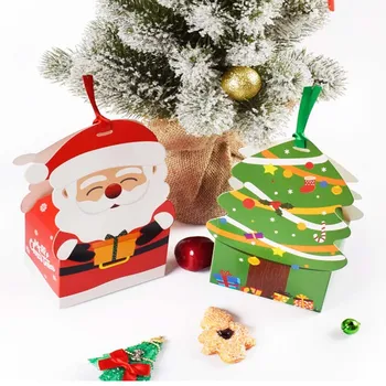 6шт Санта Клаус Рождественская елка Рождественские подарочные коробки Navidad Принадлежности для новогодних вечеринок Упаковка конфет и шоколада Бумажный пакет для гостей