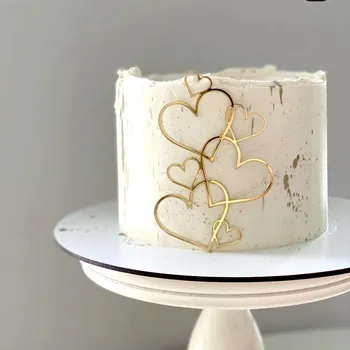 7 Сердечек, Топпер для свадебного торта, Простые Золотые Серебряные украшения для торта в виде сердечка на День Святого Валентина, Украшение для кексов и десертов