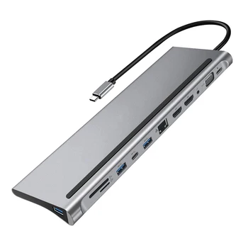 Адаптер Type-C с разрешением 4K 12 портов USB 3.1 на двойной HDMI-совместимый разветвитель для ноутбука