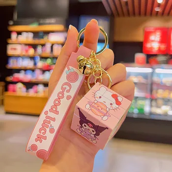 Аниме Hello Kitty Волшебный Квадратный Брелок для ключей Kawaii Sanrio Cinnamoroll Kuromi Cube Брелок для ключей Сумка Мультяшный Милый Кулон Пара Подарочных Игрушек