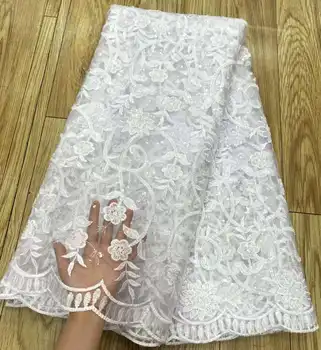 Белая Африканская кружевная ткань Высококачественная Вышивка 2023 Французский Тюль Кружева Нигерийские 3D Блестки Кружевная ткань Свадебные Оптом YYZ82