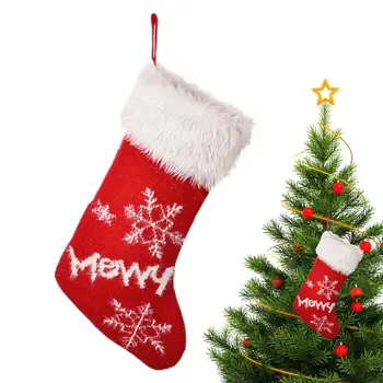 Детский Рождественский чулок Рождественские Носки Вязание Чулок с буквами в виде Снежинок Рождественское Украшение для елки для дома