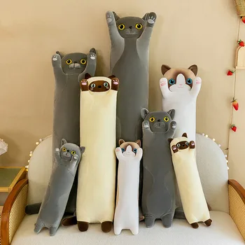Длинная кошачья плюшевая подушка для тела, милые мягкие плюшевые игрушки с чучелами животных, Игрушка-котенок в подарок для подруги
