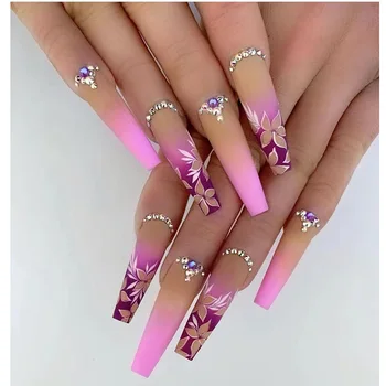 Европейский и американский стиль Ins, Градиентный цветок, Фиолетовый бриллиант, Накладка для ногтей, Съемная Высококачественная Изысканная накладка для ногтей