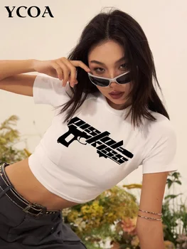Женская футболка Y2k, укороченные топы, футболки, летняя корейская мода в стиле хип-хоп, графическая уличная одежда, винтаж 90-х, харадзюку, эстетическая готическая одежда