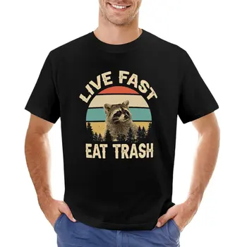 Живи быстро, ешь мусор, Забавная футболка с енотом, винтажная одежда, милые топы, одежда из аниме, спортивные рубашки, футболки для мужчин