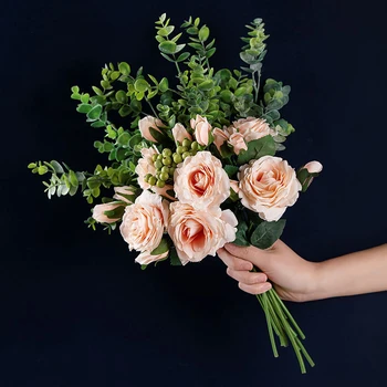 Искусственные Цветы, Шелковая Роза Листья Эвкалипта Ягоды Цветочные Композиции Свадебные Букеты Декор Цветочного Стола Центральные Элементы