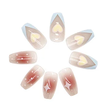 Квадратные накладные ногти с бежевым румянцем, сверхгибкие для длительного комфорта, накладные ногти для начинающих маникюристок