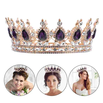Корона принцессы с бриллиантами, Женская Тиара, Аксессуары для волос невесты, Украшенная Драгоценными камнями Повязка на голову из сплава Women's Royal
