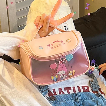 Косметичка из аниме Kawaii Sanrio Figura, милая сумка для хранения Hello Kitty Kuromi, портативная сумка для хранения большой емкости, оригинальные подарки для детей
