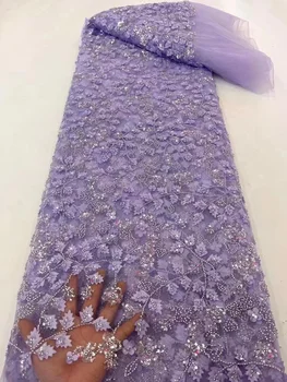 Кружевная ткань с бисером, роскошные хрустальные бусины ручной работы для свадебного платья, высококачественная Нигерийская тюлевая сетка, Черный материал для поделок с блестками